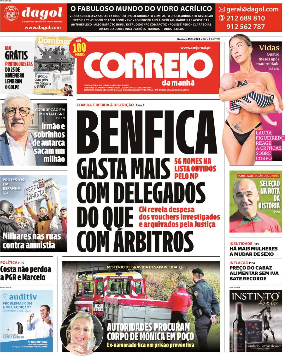 Correio da Manh&atilde;: Capa da Edi&ccedil;&atilde;o de domingo, 19 de novembro 2023