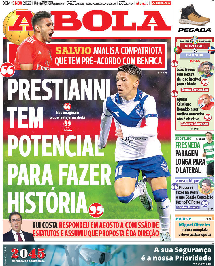 A Bola: Capa da Edi&ccedil;&atilde;o de domingo, 19 de novembro 2023