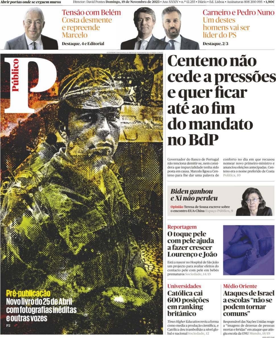 P&uacute;blico: Capa da Edi&ccedil;&atilde;o de domingo, 19 de novembro 2023