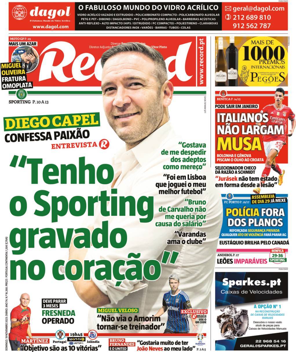 Record: Capa da Edi&ccedil;&atilde;o de domingo, 19 de novembro 2023