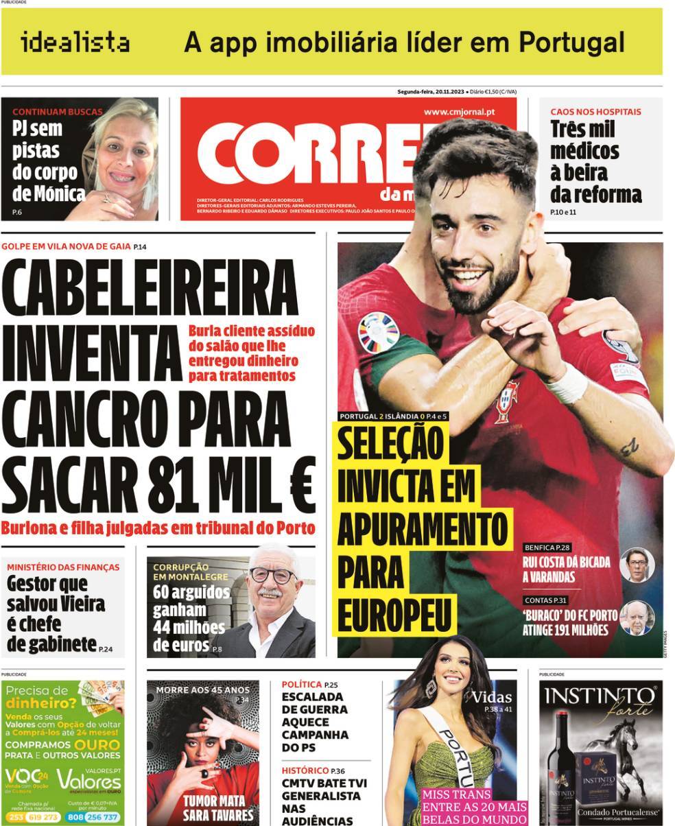 Record: Capa da Edi&ccedil;&atilde;o de segunda-feira, 20 de novembro 2023