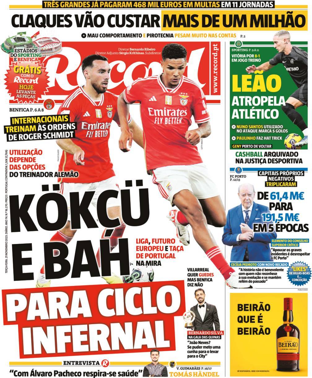 Record: Capa da Edi&ccedil;&atilde;o de ter&ccedil;a-feira, 21 de novembro 2023