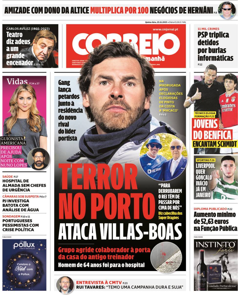 Correio da Manh&atilde;: Capa da Edi&ccedil;&atilde;o de quinta-feira, 23 de novembro 2023