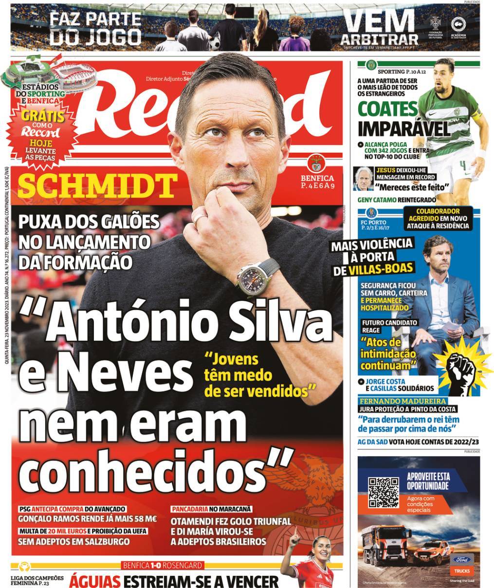 Record: Capa da Edi&ccedil;&atilde;o de quinta-feira, 23 de novembro 2023