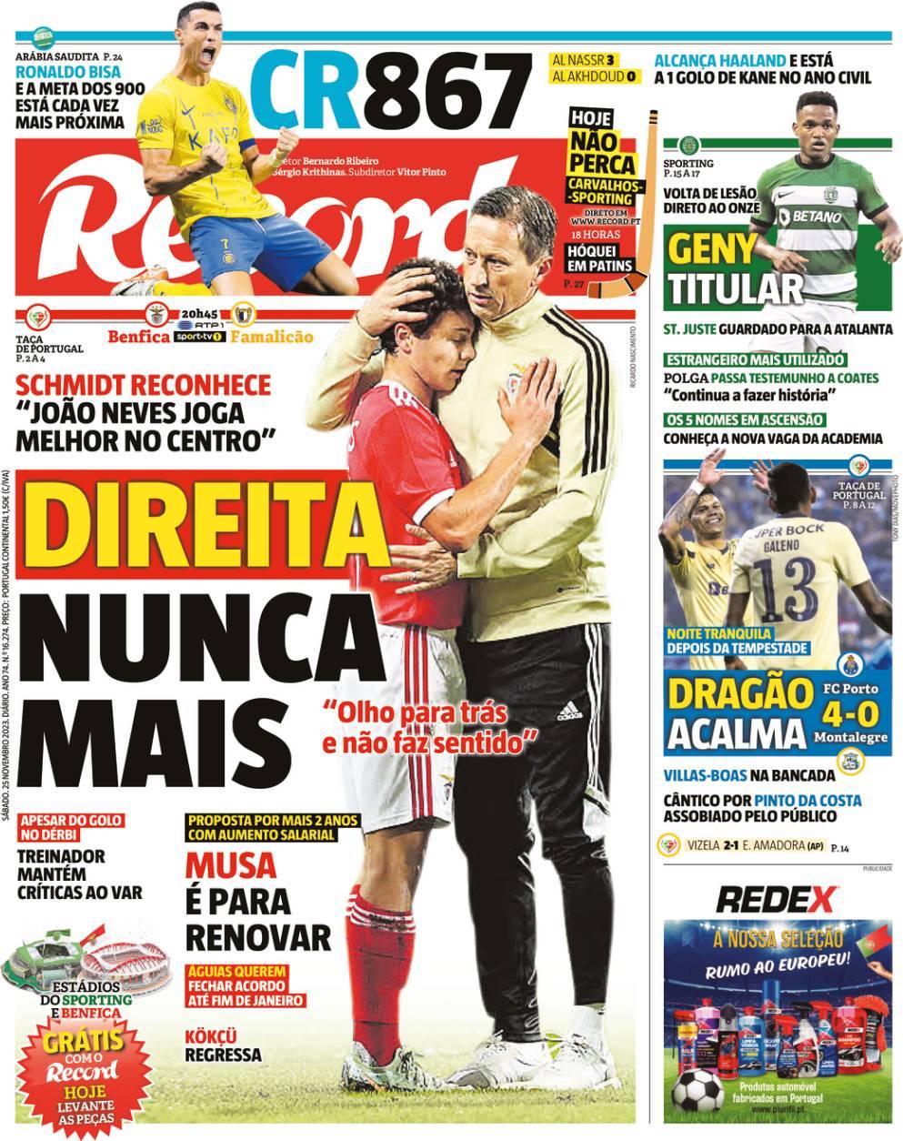 Record: Capa da Edi&ccedil;&atilde;o de s&aacute;bado, 25 de novembro 2023