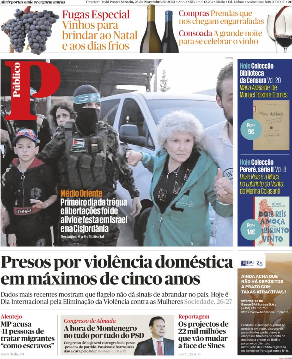 P&uacute;blico: Capa da Edi&ccedil;&atilde;o de s&aacute;bado, 25 de novembro 2023