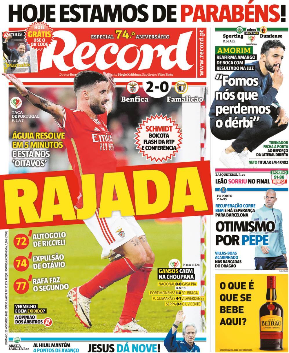 Record: Capa da Edi&ccedil;&atilde;o de domingo, 26 de novembro 2023