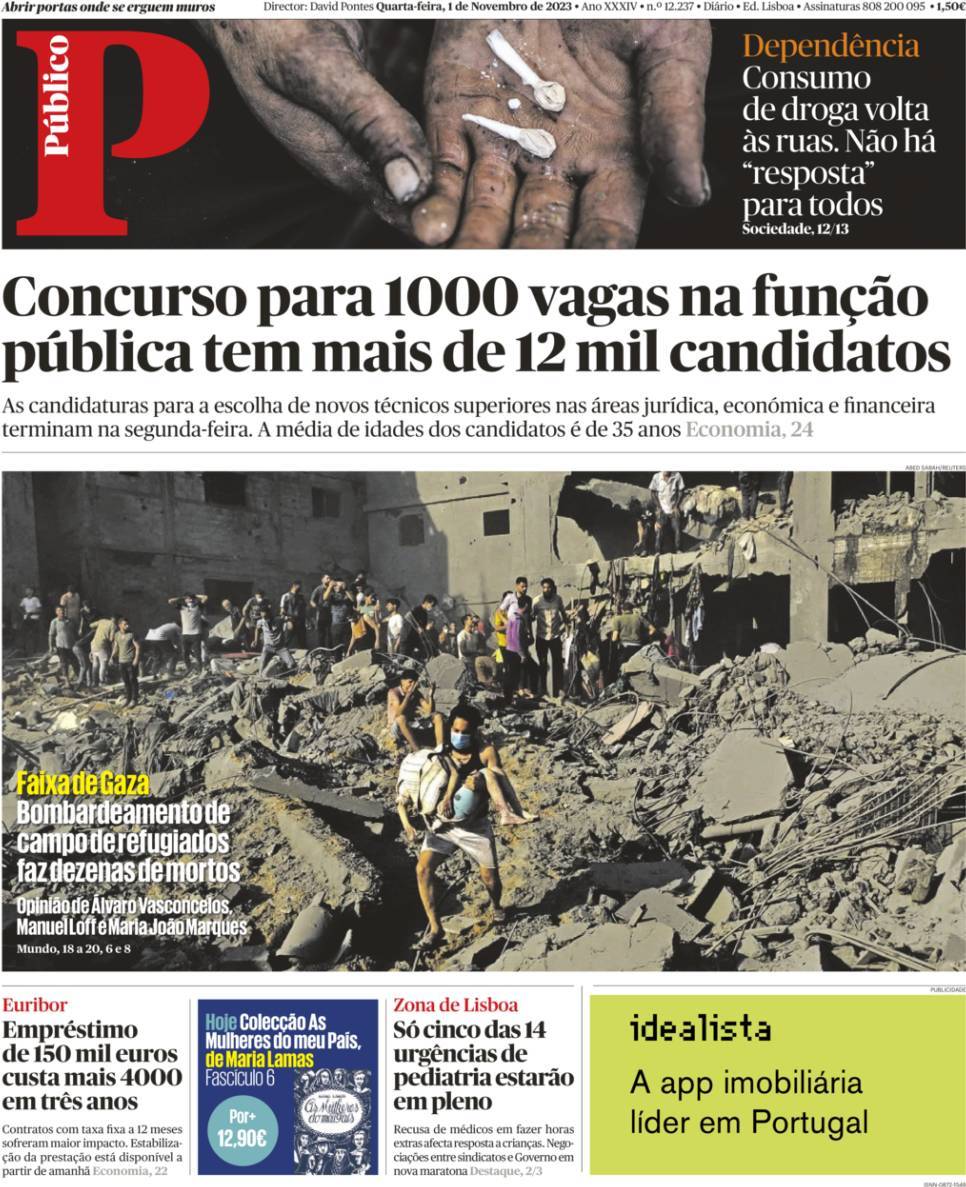 P&uacute;blico: Capa da Edi&ccedil;&atilde;o de quarta-feira, 01 de novembro 2023