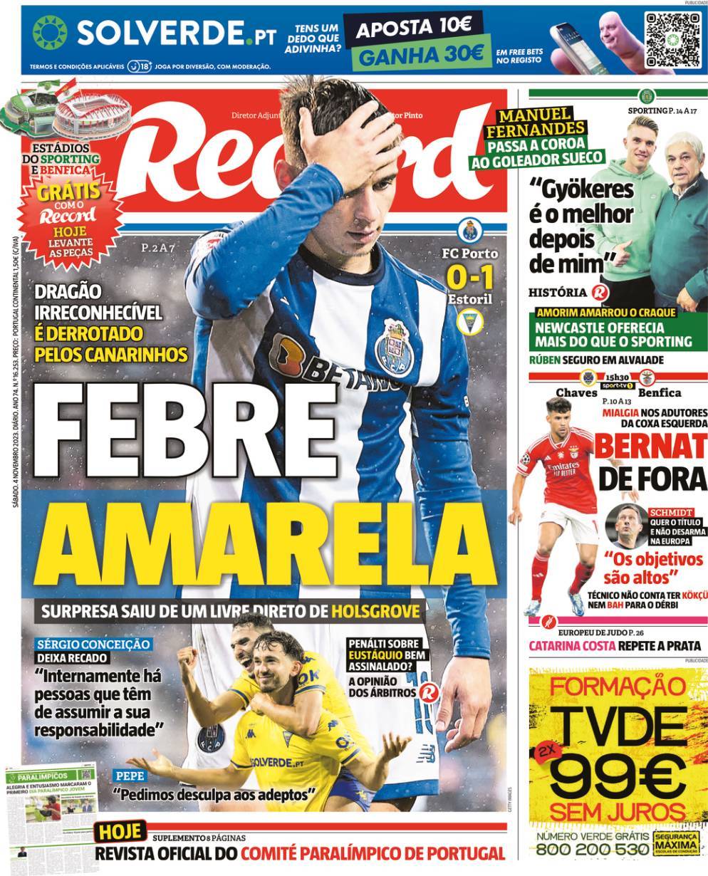 Record: Capa da Edi&ccedil;&atilde;o de s&aacute;bado, 04 de novembro 2023
