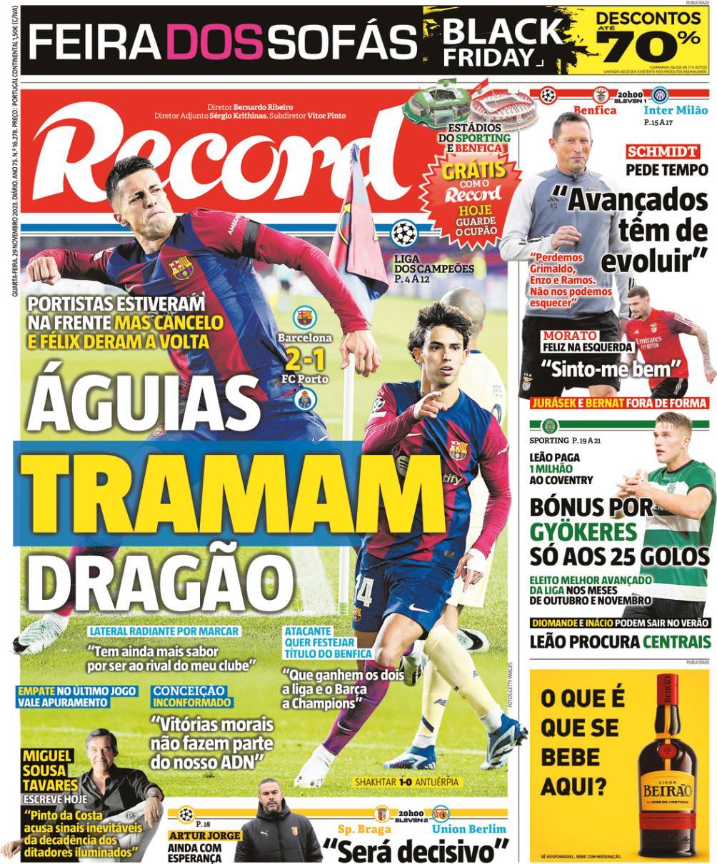 Record: Capa da Edi&ccedil;&atilde;o de quarta-feira, 29 de novembro 2023