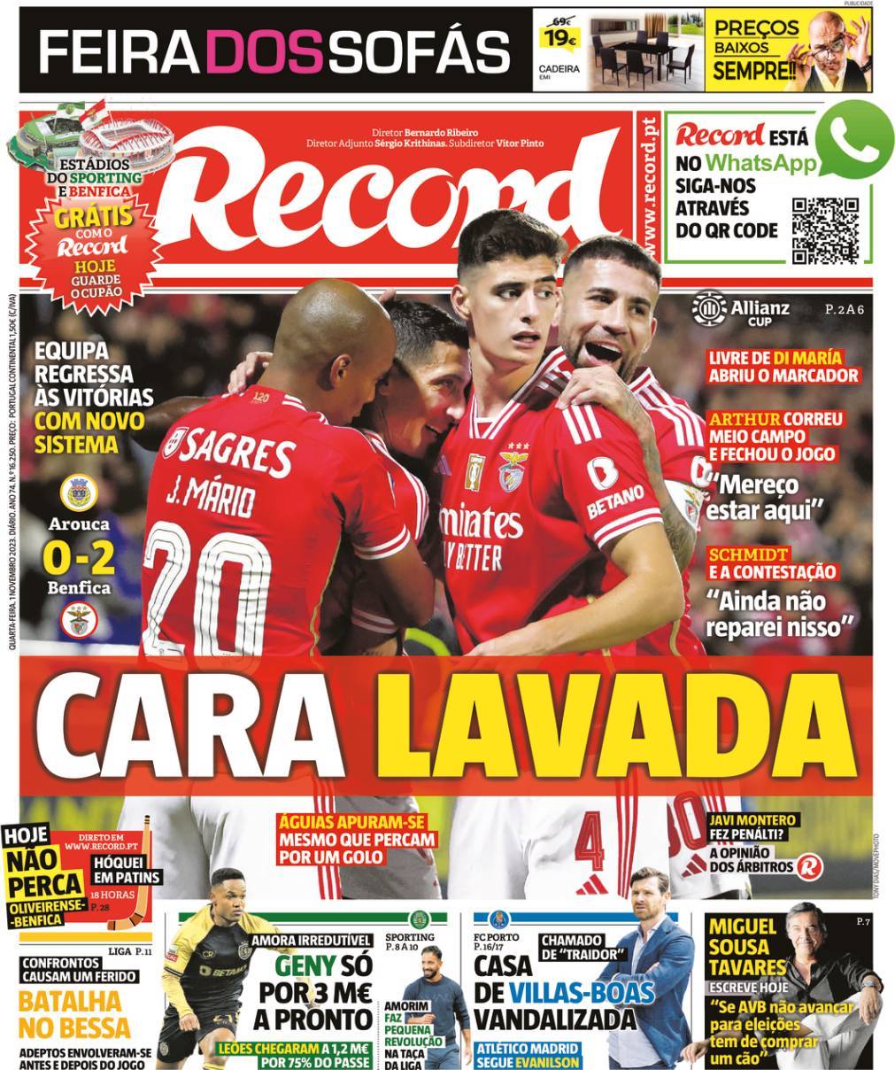 Record: Capa da Edi&ccedil;&atilde;o de quarta-feira, 01 de novembro 2023