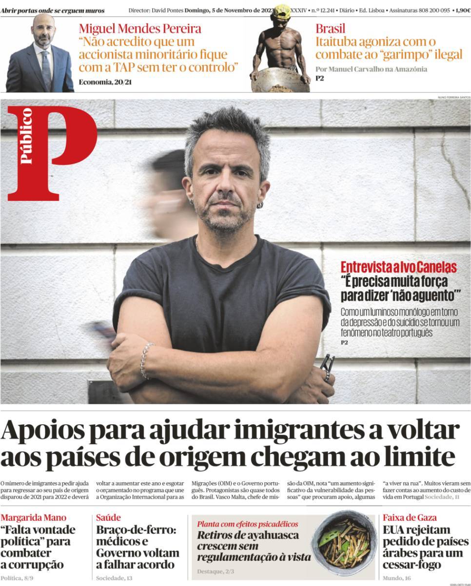 P&uacute;blico: Capa da Edi&ccedil;&atilde;o de domingo, 05 de novembro 2023