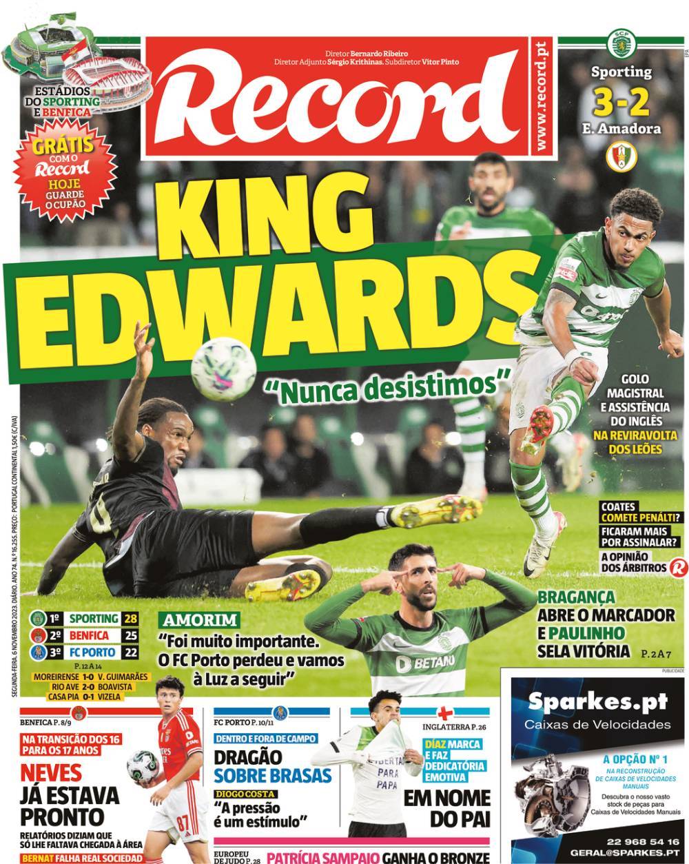 Record: Capa da Edi&ccedil;&atilde;o de segunda-feira, 06 de novembro 2023