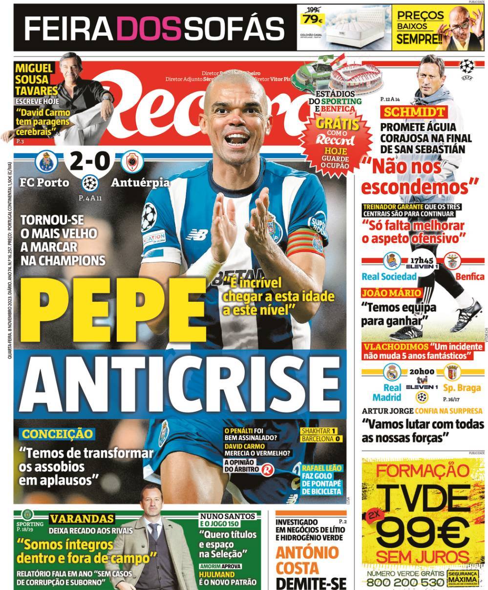 Record: Capa da Edi&ccedil;&atilde;o de quarta-feira, 08 de novembro 2023