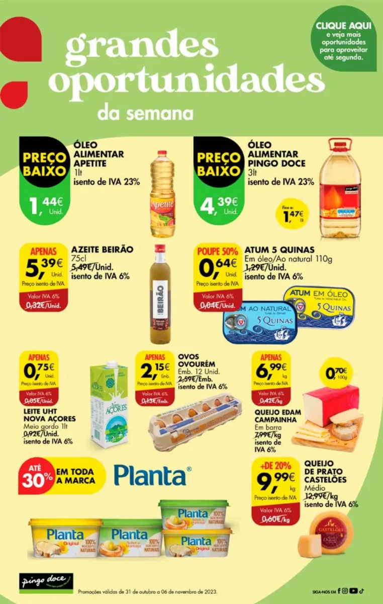 Antevis&atilde;o Folheto Pingo Doce fim-de-semana (3 a 6 novembro)