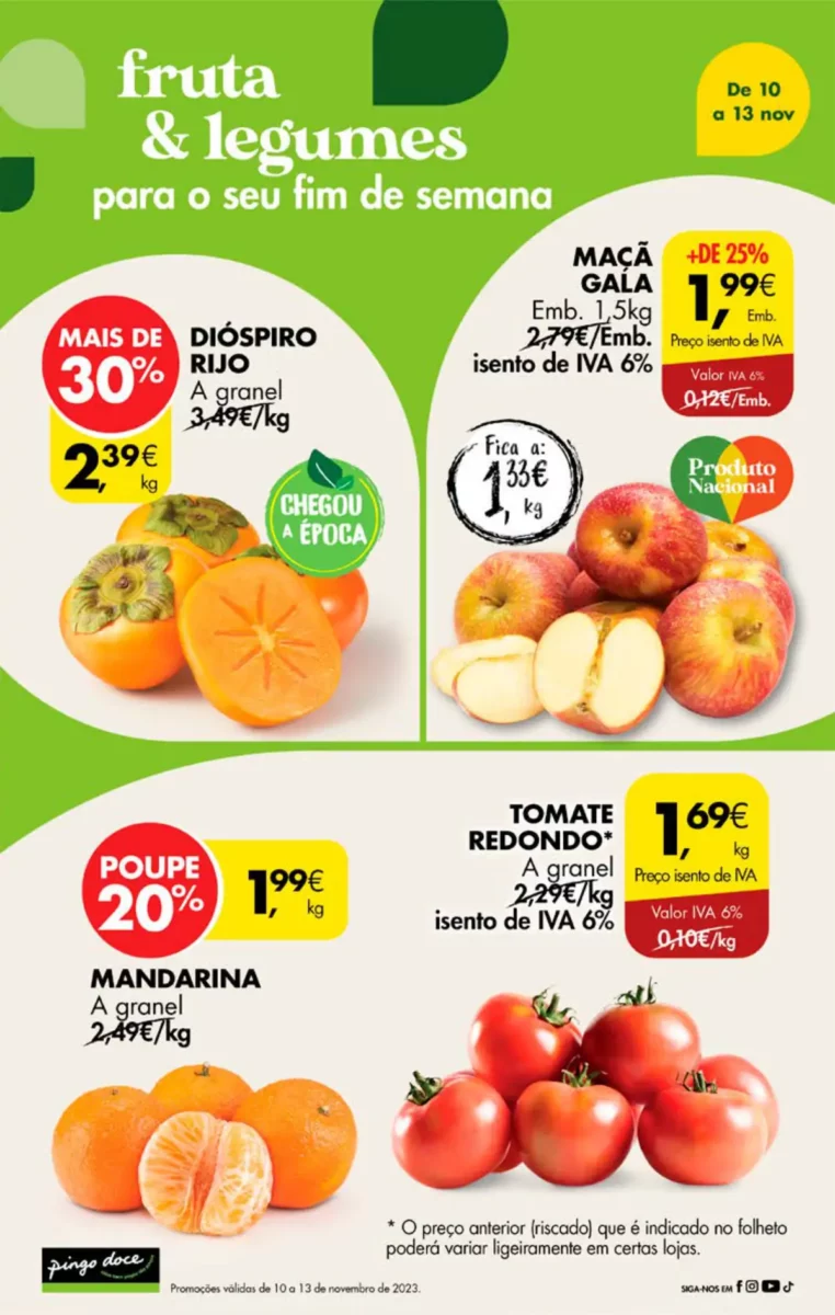 Antevis&atilde;o Folheto Pingo Doce fim-de-semana (10 a 13 novembro)