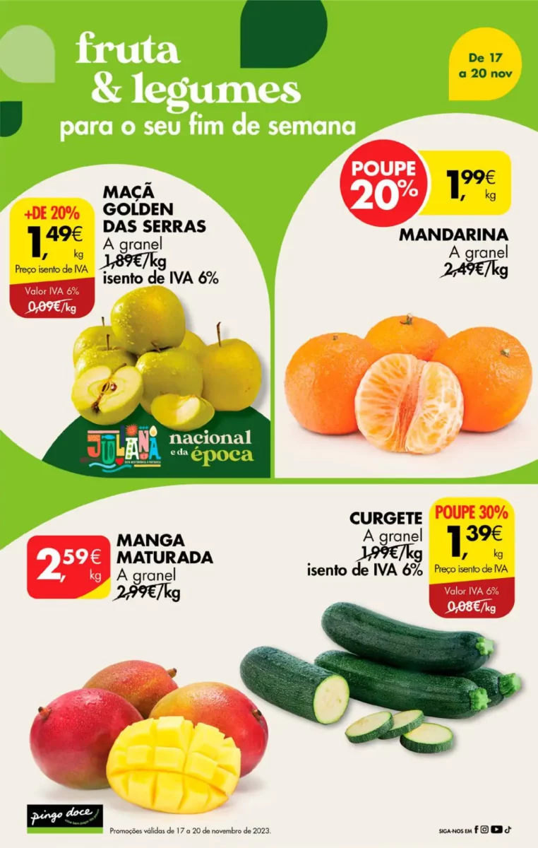 Antevis&atilde;o Folheto Pingo Doce fim-de-semana (17 a 20 novembro)