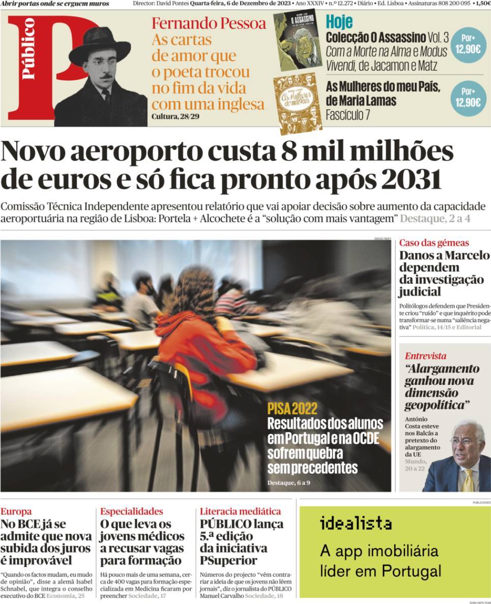 P&uacute;blico: Capa da Edi&ccedil;&atilde;o de quarta-feira, 06 de dezembro 2023