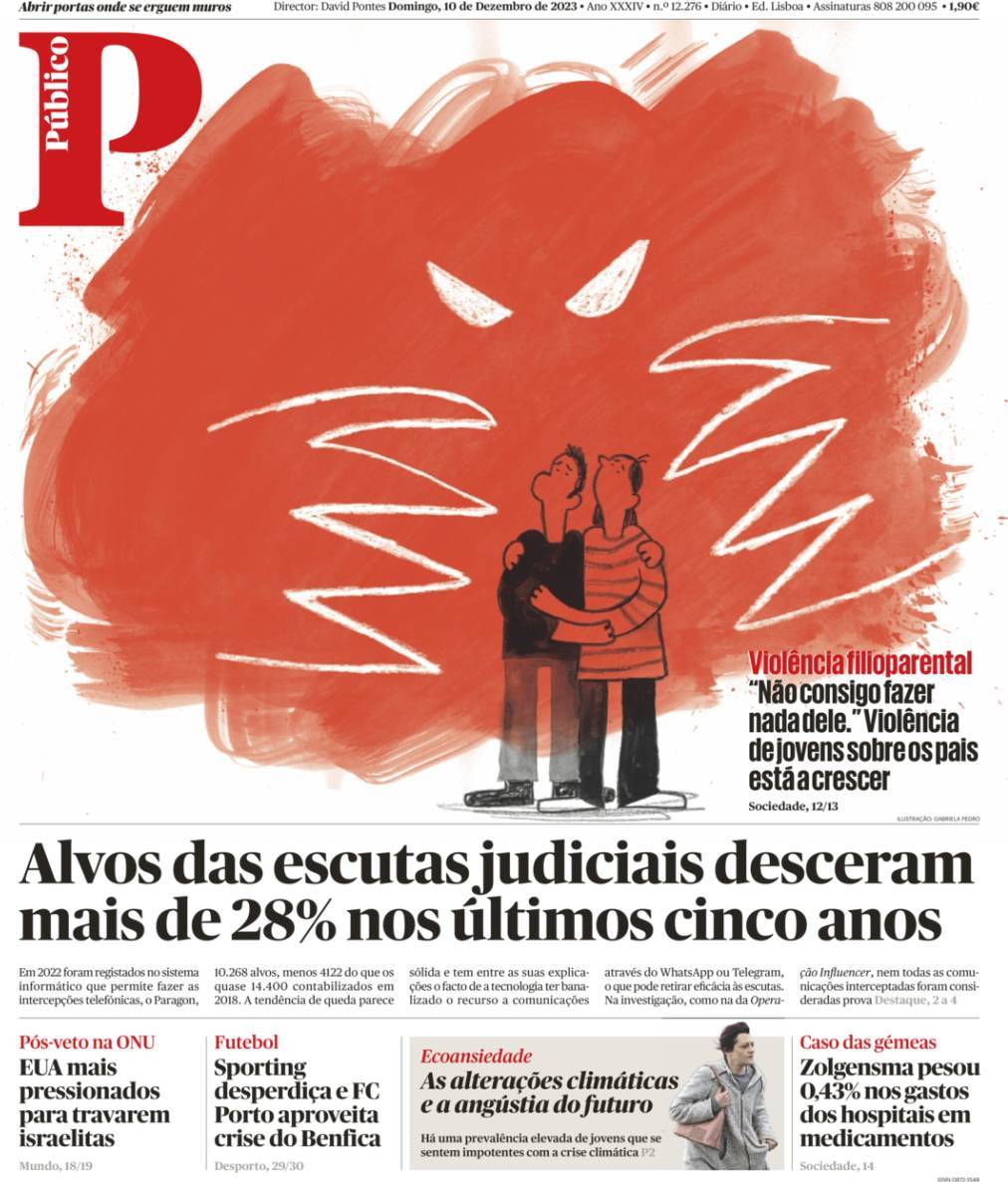 P&uacute;blico: Capa da Edi&ccedil;&atilde;o de domingo, 10 de dezembro 2023