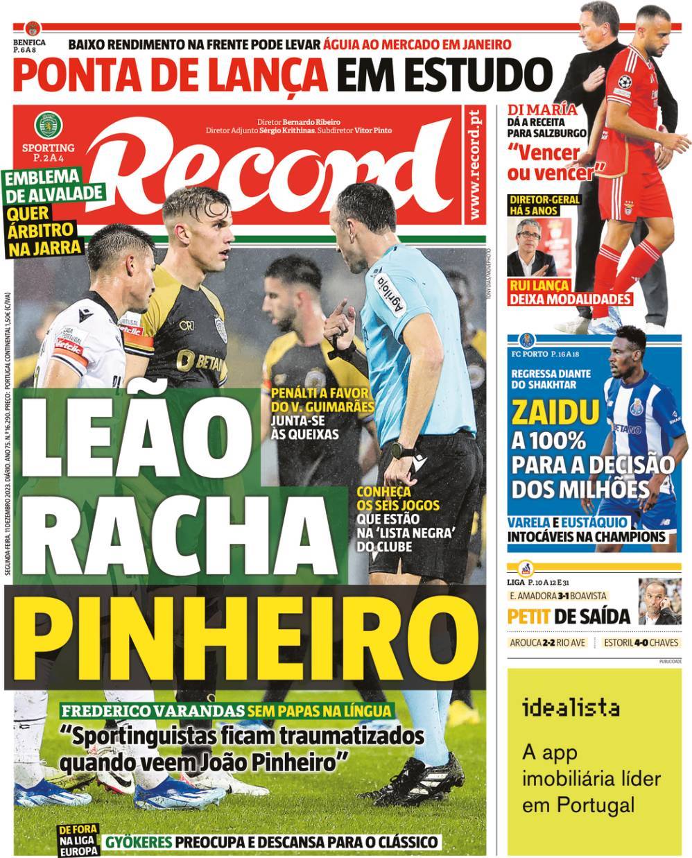 Record: Capa da Edi&ccedil;&atilde;o de segunda-feira, 11 de dezembro 2023