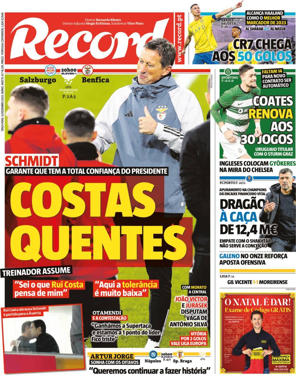 Record: Capa da Edi&ccedil;&atilde;o de ter&ccedil;a-feira, 12 de dezembro 2023