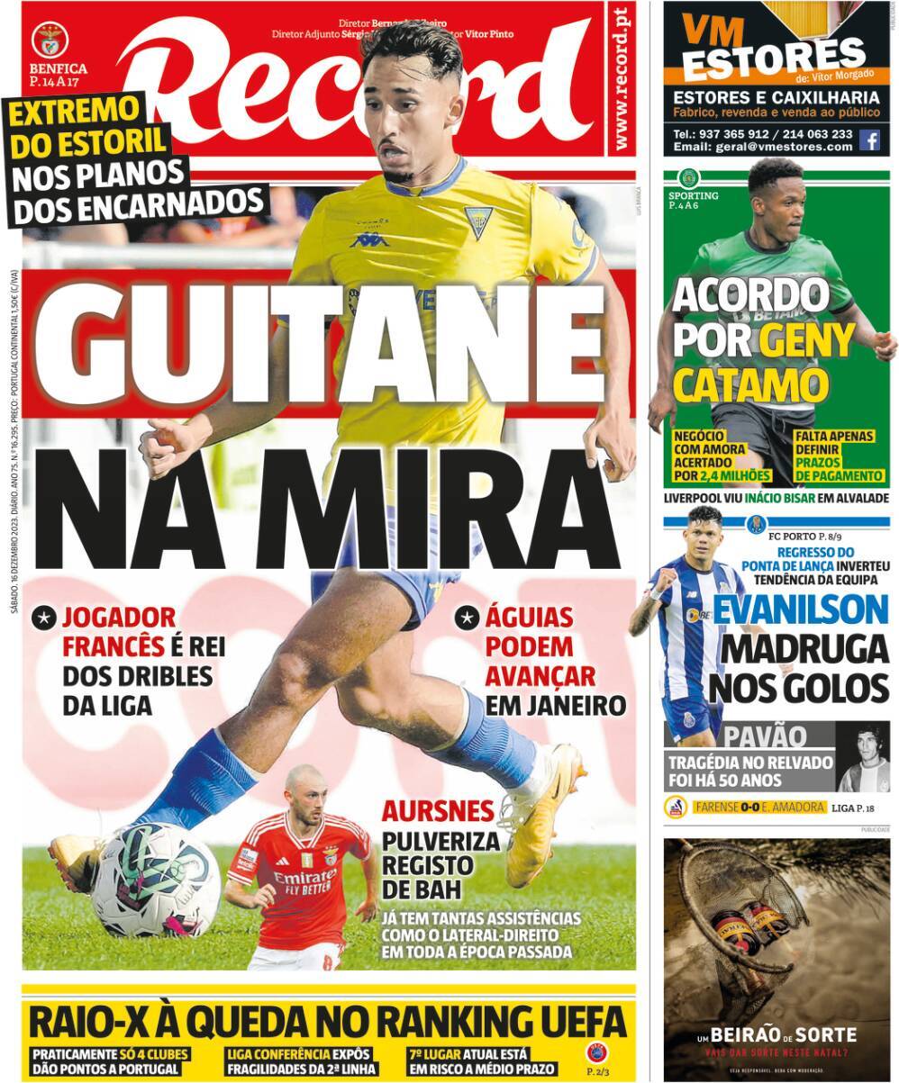 Record: Capa da Edi&ccedil;&atilde;o de s&aacute;bado, 16 de dezembro 2023