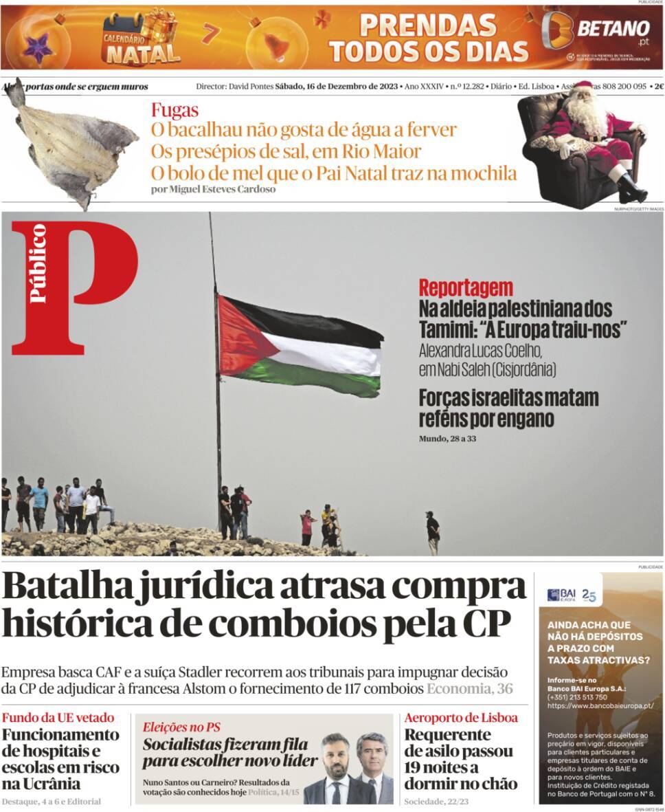 P&uacute;blico: Capa da Edi&ccedil;&atilde;o de s&aacute;bado, 16 de dezembro 2023