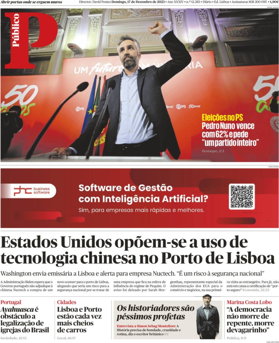 A Bola: Capa da Edi&ccedil;&atilde;o de domingo, 17 de dezembro 2023