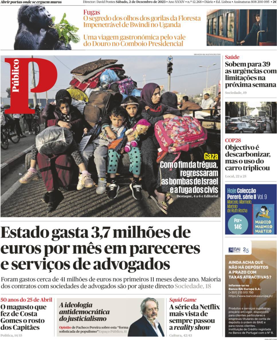 P&uacute;blico: Capa da Edi&ccedil;&atilde;o de s&aacute;bado, 02 de dezembro 2023