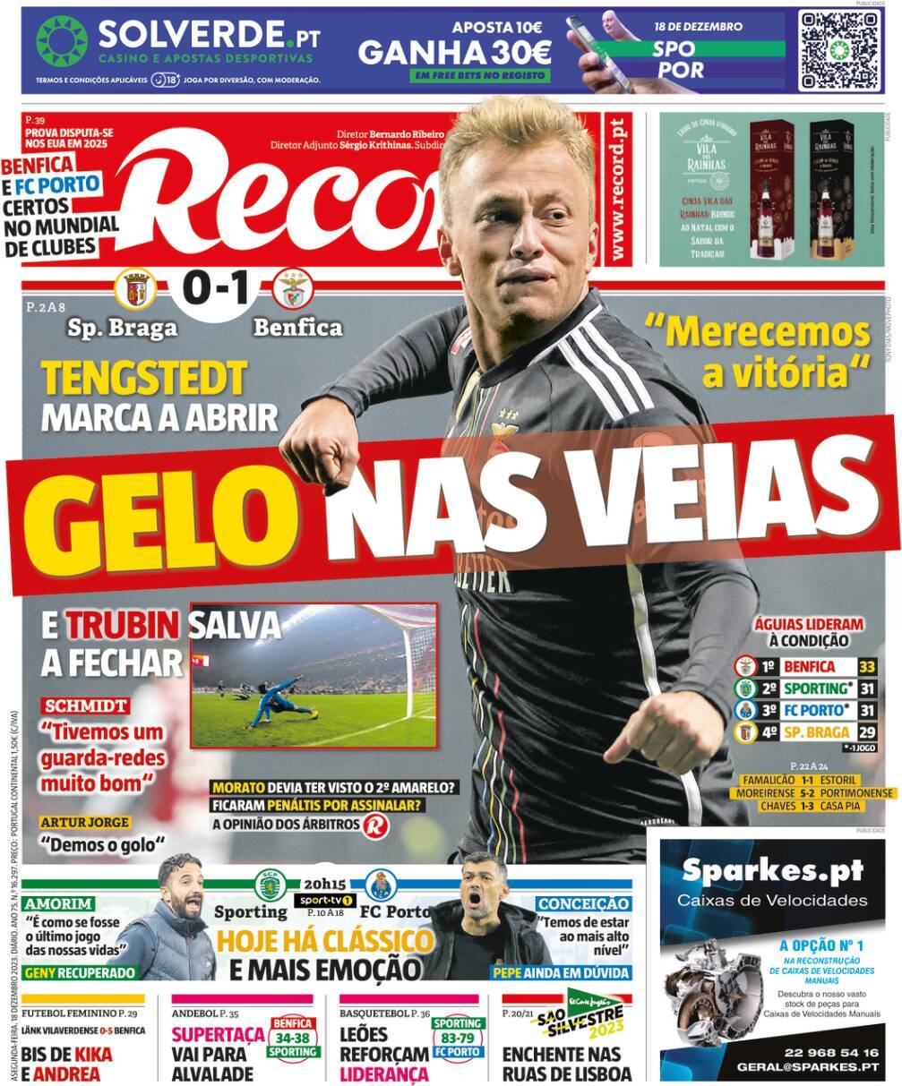 Record: Capa da Edi&ccedil;&atilde;o de segunda-feira, 18 de dezembro 2023