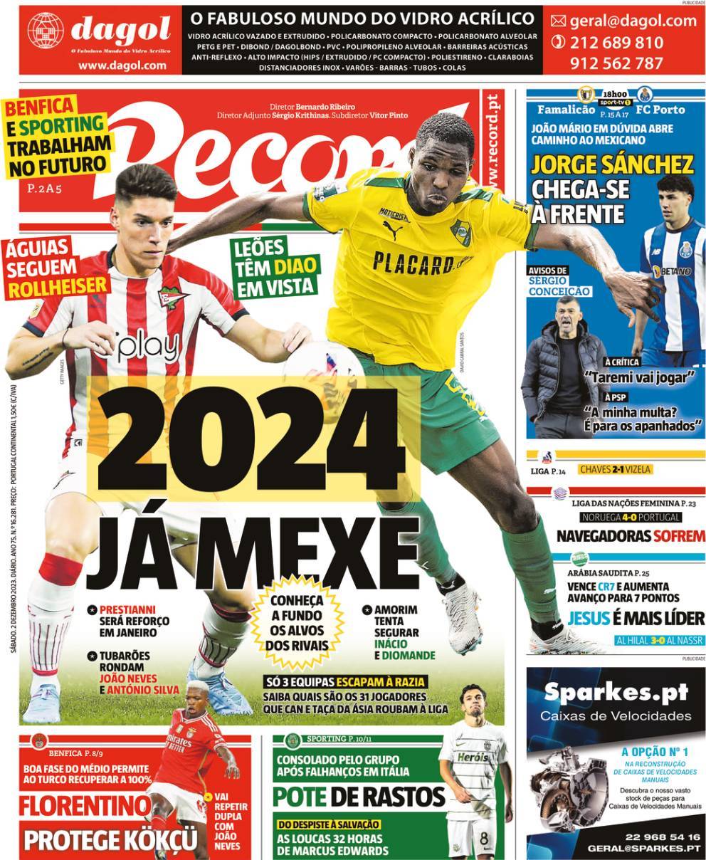 Record: Capa da Edi&ccedil;&atilde;o de s&aacute;bado, 02 de dezembro 2023