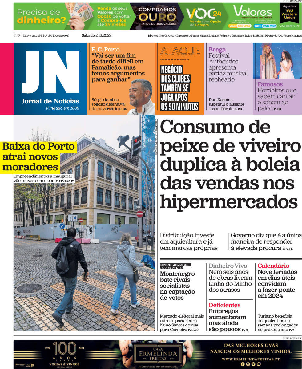 Jornal de Not&iacute;cias: Capa da Edi&ccedil;&atilde;o de s&aacute;bado, 02 de dezembro 2023