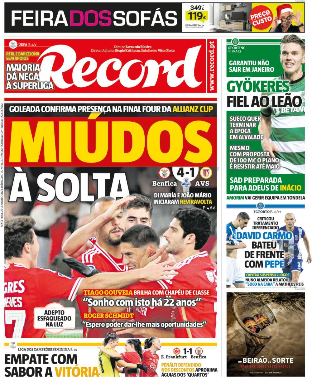 Record: Capa da Edi&ccedil;&atilde;o de sexta-feira, 22 de dezembro 2023