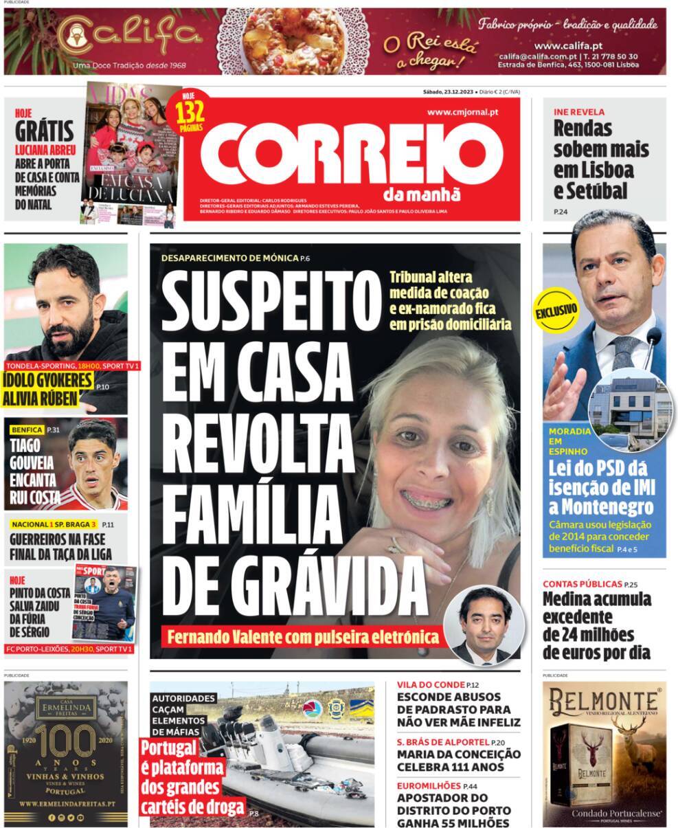 Correio da Manh&atilde;: Capa da Edi&ccedil;&atilde;o de s&aacute;bado, 23 de dezembro 2023