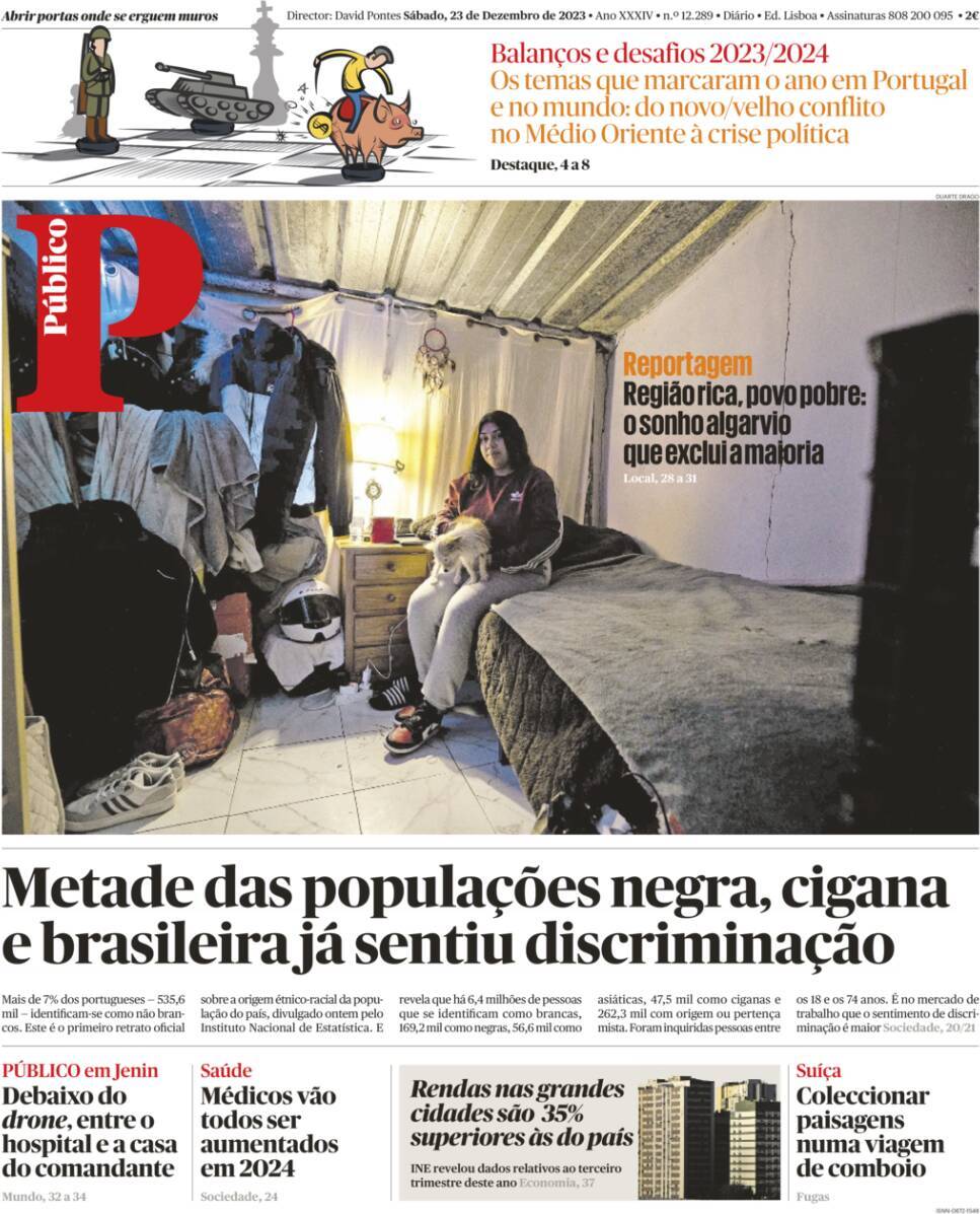 P&uacute;blico: Capa da Edi&ccedil;&atilde;o de s&aacute;bado, 23 de dezembro 2023