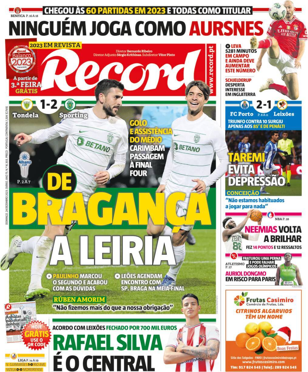 Record: Capa da Edi&ccedil;&atilde;o de domingo, 24 de dezembro 2023