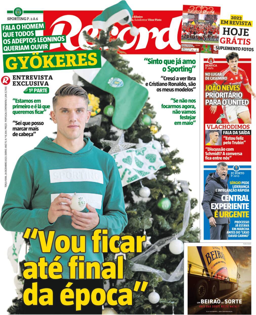 Record: Capa da Edi&ccedil;&atilde;o de ter&ccedil;a-feira, 26 de dezembro 2023