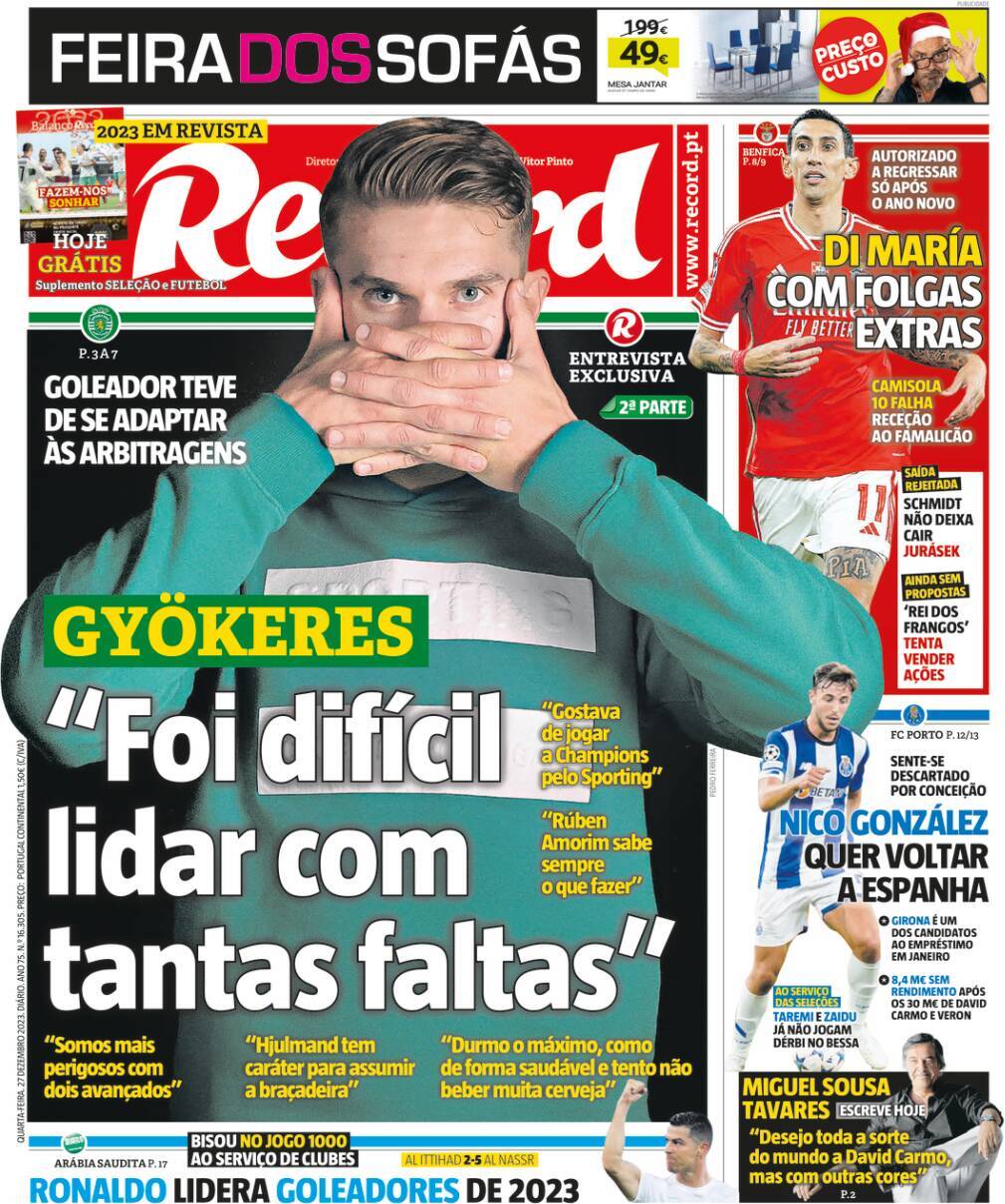 Record: Capa da Edi&ccedil;&atilde;o de quarta-feira, 27 de dezembro 2023