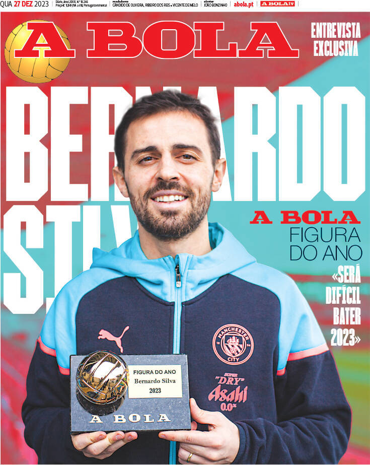 A Bola: Capa da Edi&ccedil;&atilde;o de quarta-feira, 27 de dezembro 2023