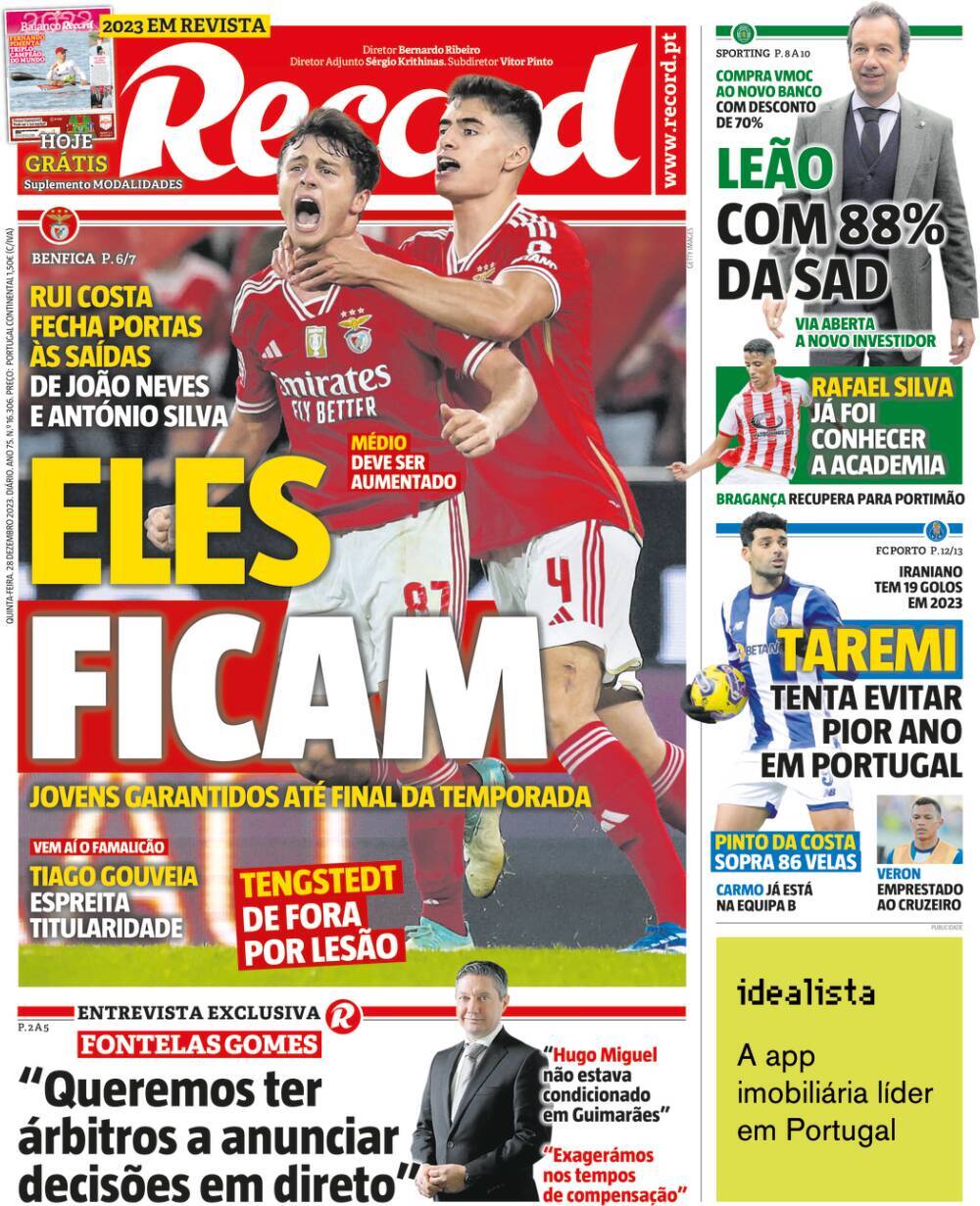 Record: Capa da Edi&ccedil;&atilde;o de quinta-feira, 28 de dezembro 2023