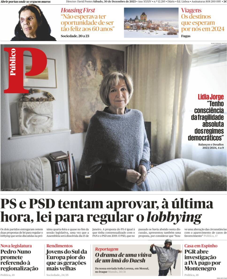 P&uacute;blico: Capa da Edi&ccedil;&atilde;o de s&aacute;bado, 30 de dezembro 2023