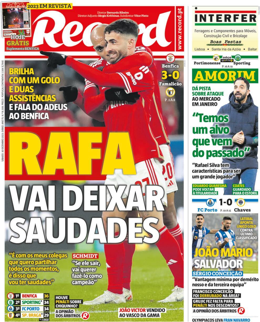 Record: Capa da Edi&ccedil;&atilde;o de s&aacute;bado, 30 de dezembro 2023