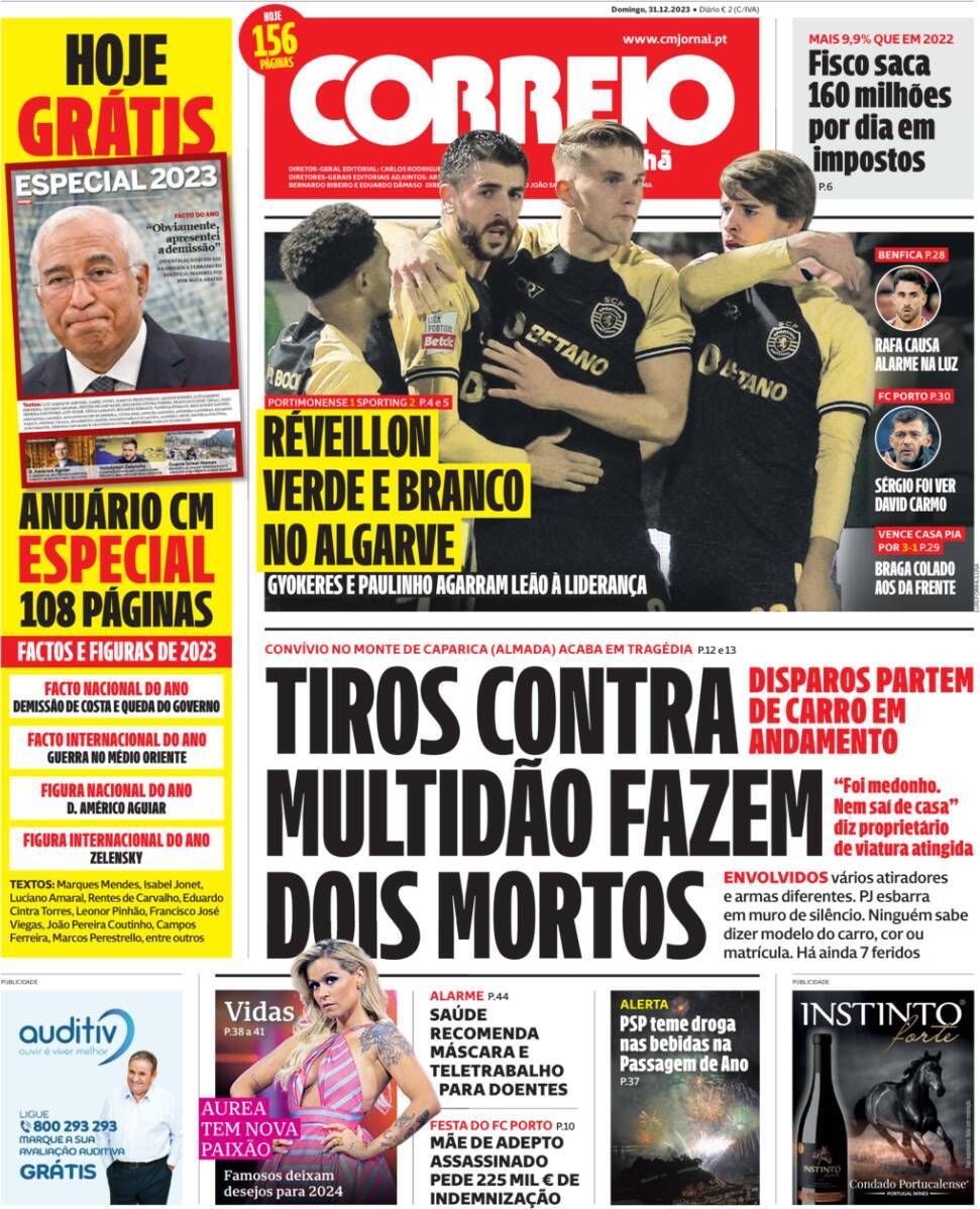 Correio da Manh&atilde;: Capa da Edi&ccedil;&atilde;o de domingo, 31 de dezembro 2023