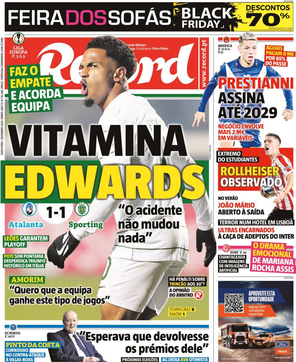 Record: Capa da Edi&ccedil;&atilde;o de sexta-feira, 01 de dezembro 2023