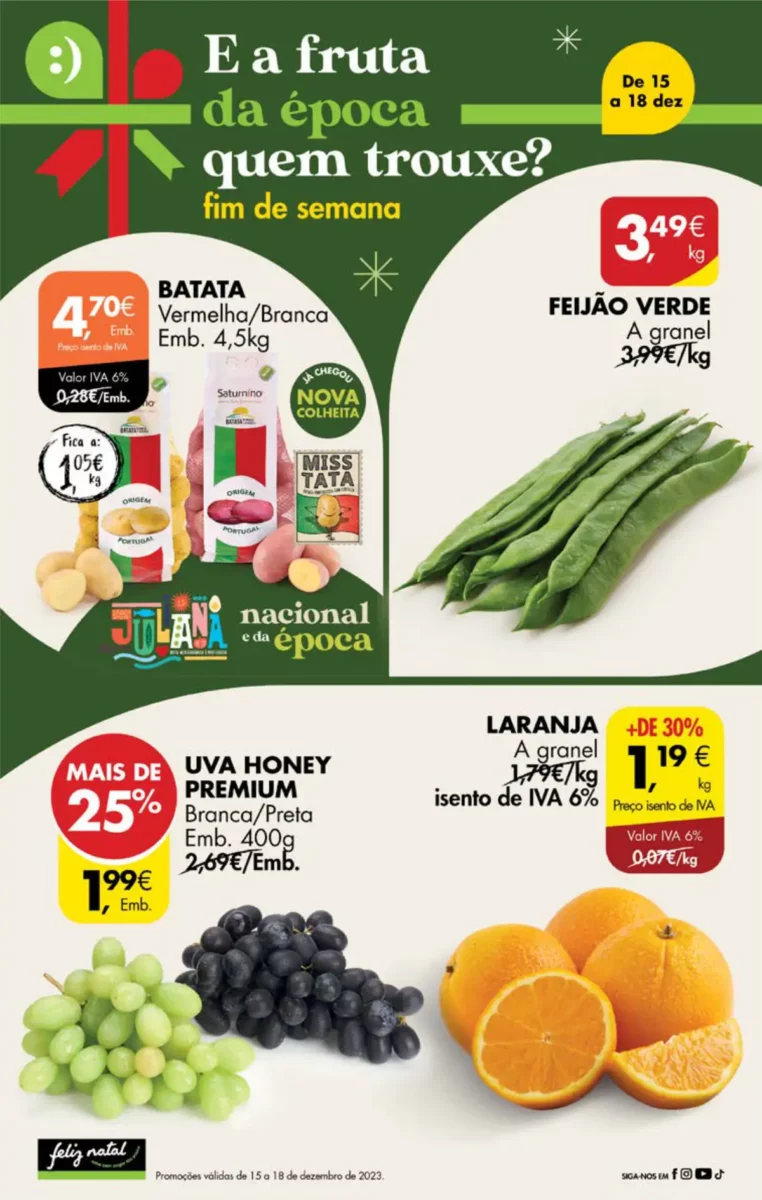 Antevis&atilde;o Folheto Pingo Doce fim-de-semana (15 a 18 dezembro)