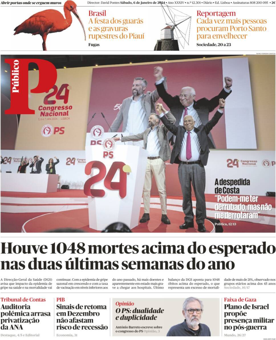 P&uacute;blico: Capa da Edi&ccedil;&atilde;o de s&aacute;bado, 06 de janeiro 2024