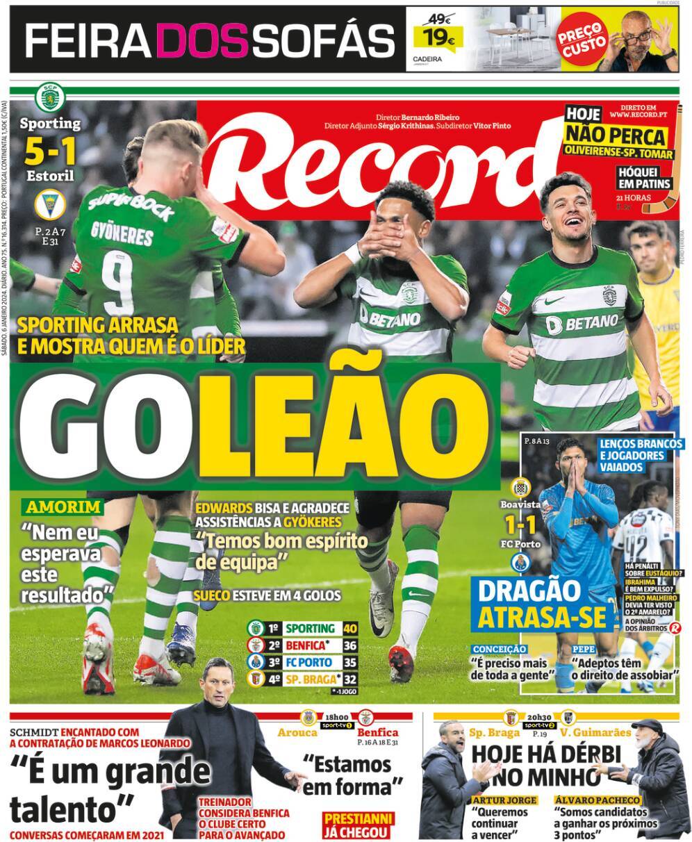 Record: Capa da Edi&ccedil;&atilde;o de s&aacute;bado, 06 de janeiro 2024