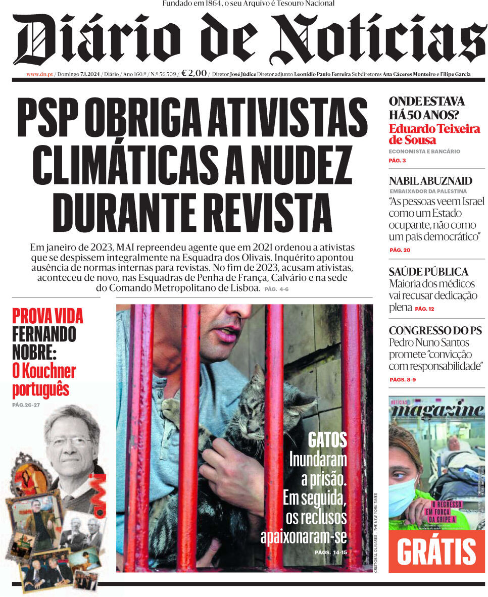 Di&aacute;rio de Not&iacute;cias: Capa da Edi&ccedil;&atilde;o de domingo, 07 de janeiro 2024
