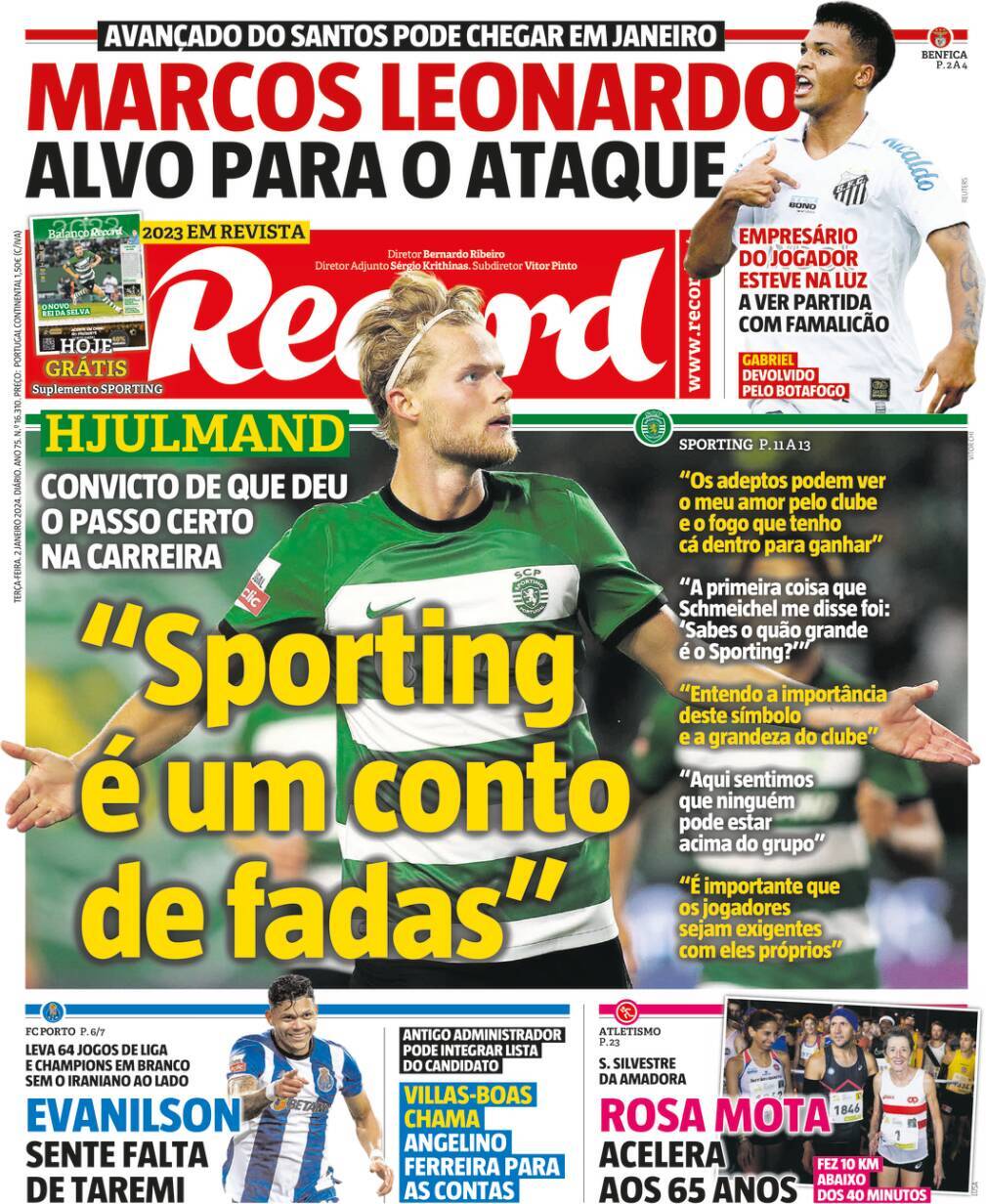 Record: Capa da Edi&ccedil;&atilde;o de ter&ccedil;a-feira, 02 de janeiro 2024