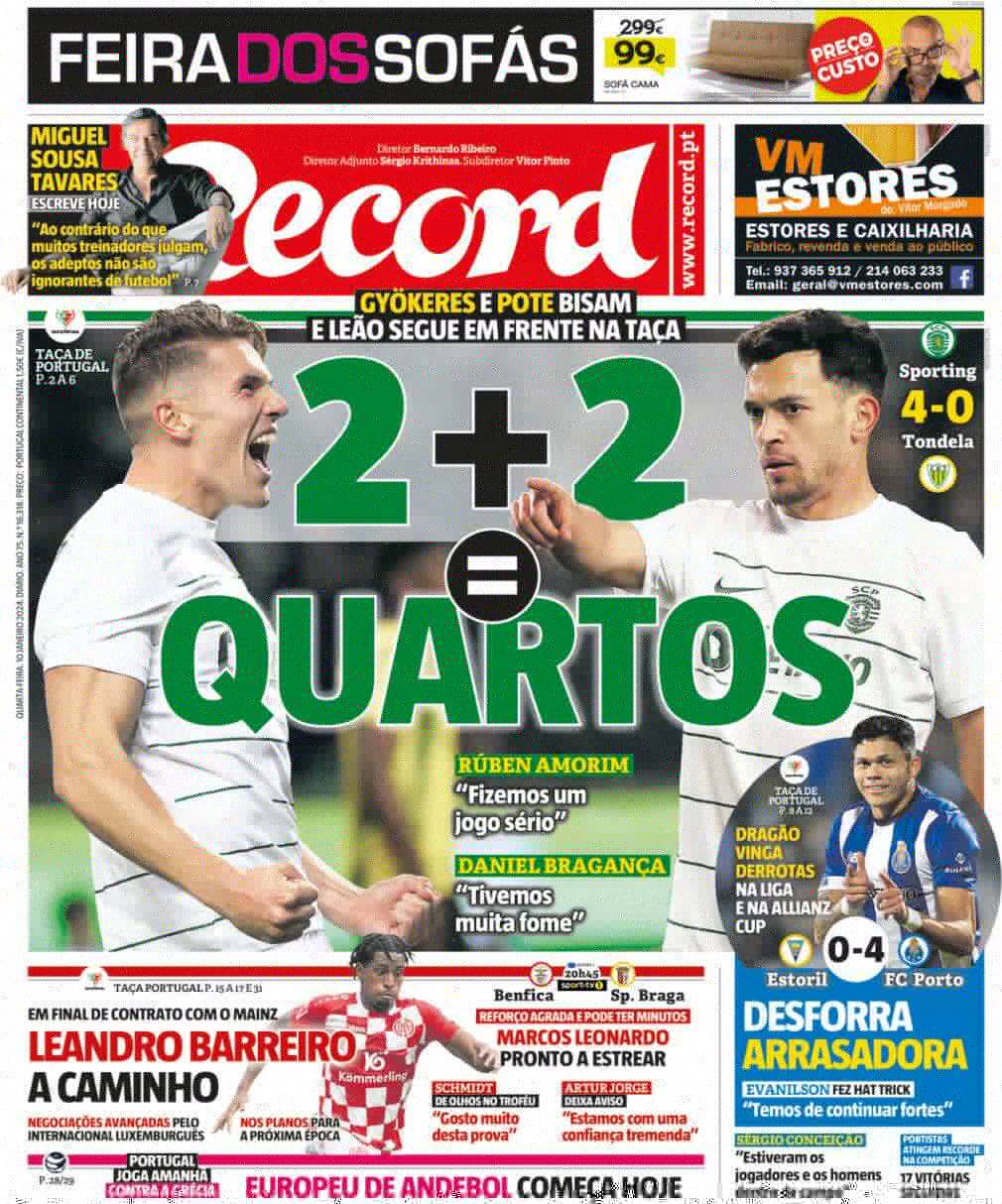 P&uacute;blico: Capa da Edi&ccedil;&atilde;o de quarta-feira, 10 de janeiro 2024